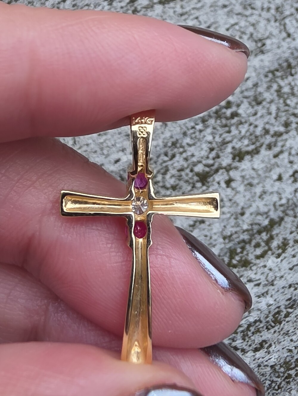 Vintage 14k Solid Gold Diamond And Ruby Cross Pendant - Picture 12 of 15
